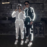 Tsingyi Reflective Multi-pocket Shirts+Ankle-length Cargo pants 2pcs Sets Tracksuit Men Women Couples Streetwear Reflect Sets